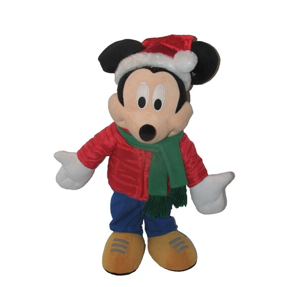 Disney Mickey Mouse Red Winter Coat Santa Hat Christmas Holiday Greeter 20" - Picture 1 of 3